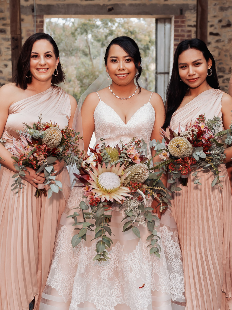 Beautiful wedding bouquets for the bride and bridesmaid using native local flowers. Designed by Tania Guest, local florist from The Seasonal Bunch in Happy Valley, SA