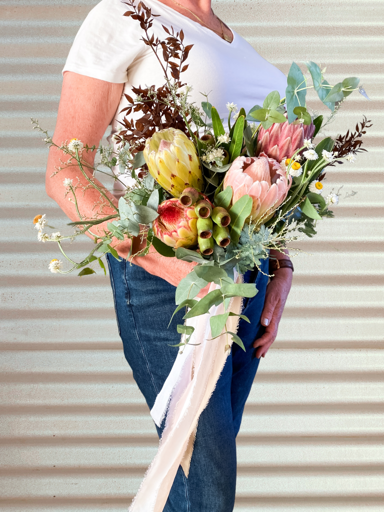 A beautiful wedding bridal bouquet using native local flowers. Designed by Tania Guest, local florist from The Seasonal Bunch in Happy Valley, SA