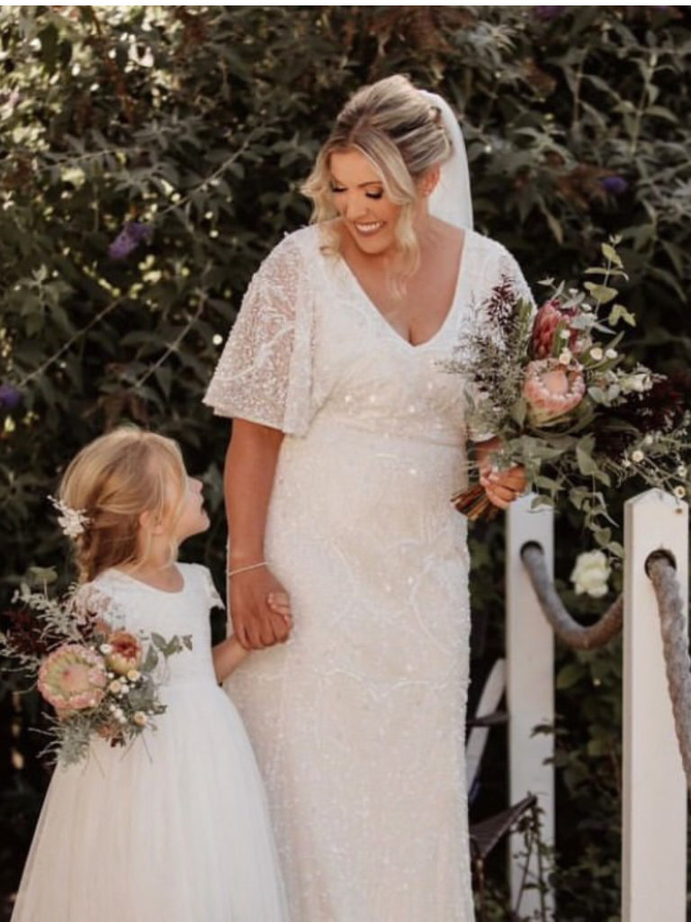 Beautiful wedding bouquets for the bride and flower girl using native local flowers. Designed by Tania Guest, local florist from The Seasonal Bunch in Happy Valley, SA