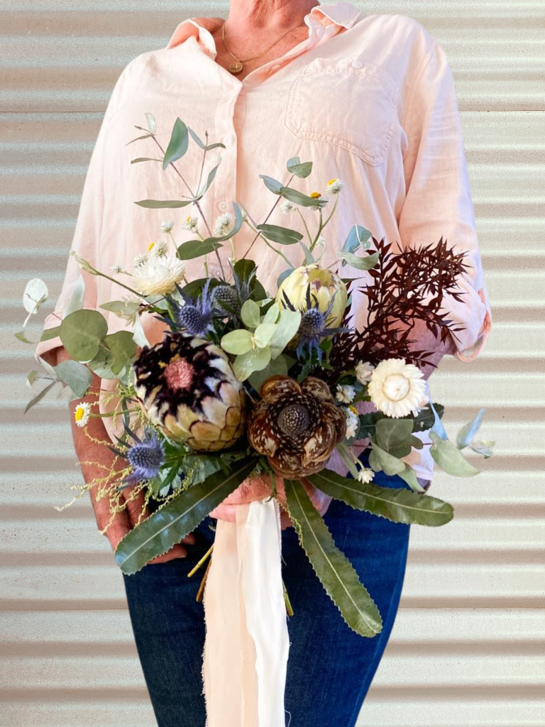 A beautiful wedding bridal bouquet using native local flowers. Designed by Tania Guest, local florist from The Seasonal Bunch in Happy Valley, SA