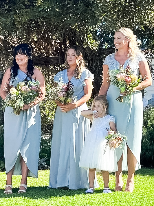 Beautiful wedding bouquets for the bridesmaids and flower girl using native local flowers. Designed by Tania Guest, local florist from The Seasonal Bunch in Happy Valley, SA