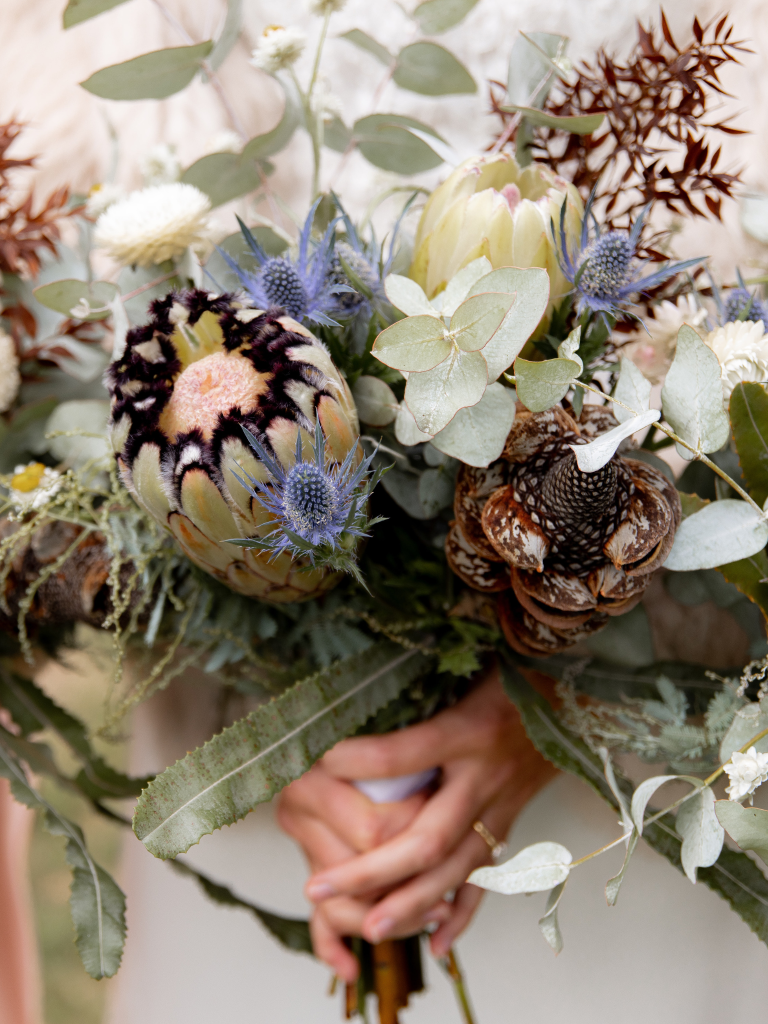 Beautiful wedding bouquets for the bride and bridesmaid using native local flowers. Designed by Tania Guest, local florist from The Seasonal Bunch in Happy Valley, SA